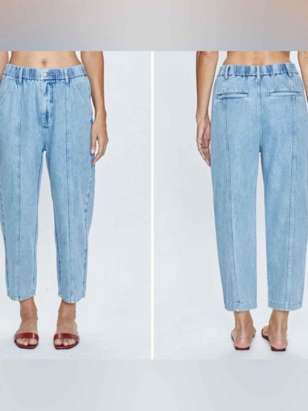 Pistola court ankle barrel jeans Hardin light wash elastic waist 31